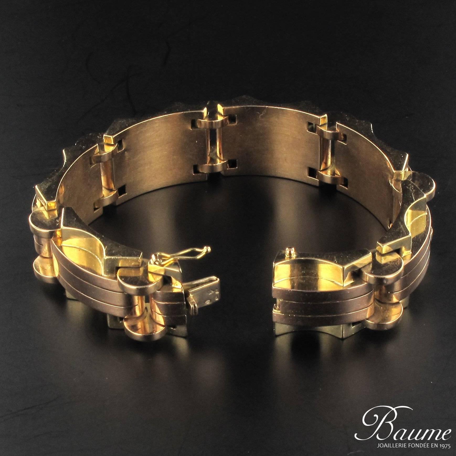 1940s French Two Color Gold Tank Bracelet 10