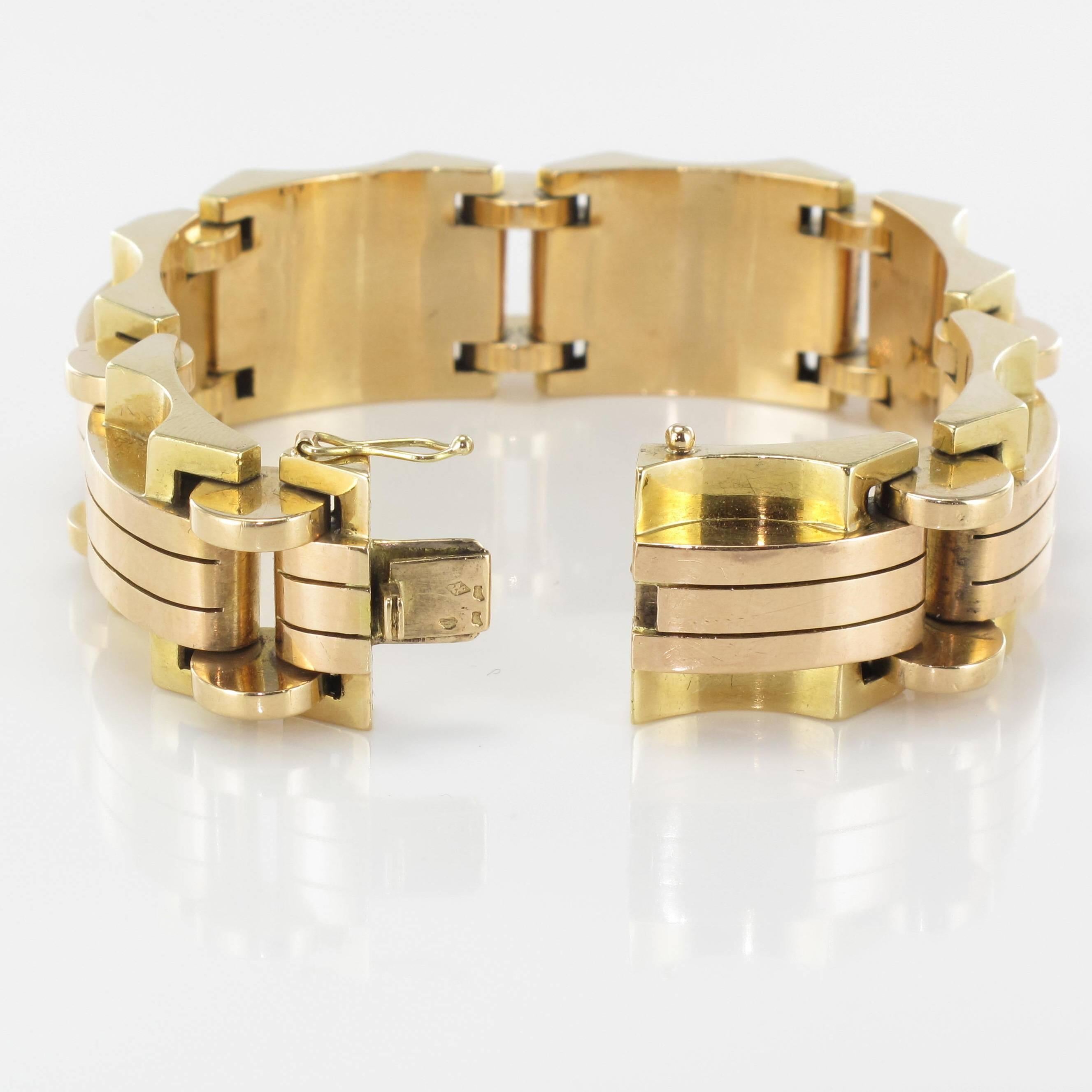 1940s French Two Color Gold Tank Bracelet 9