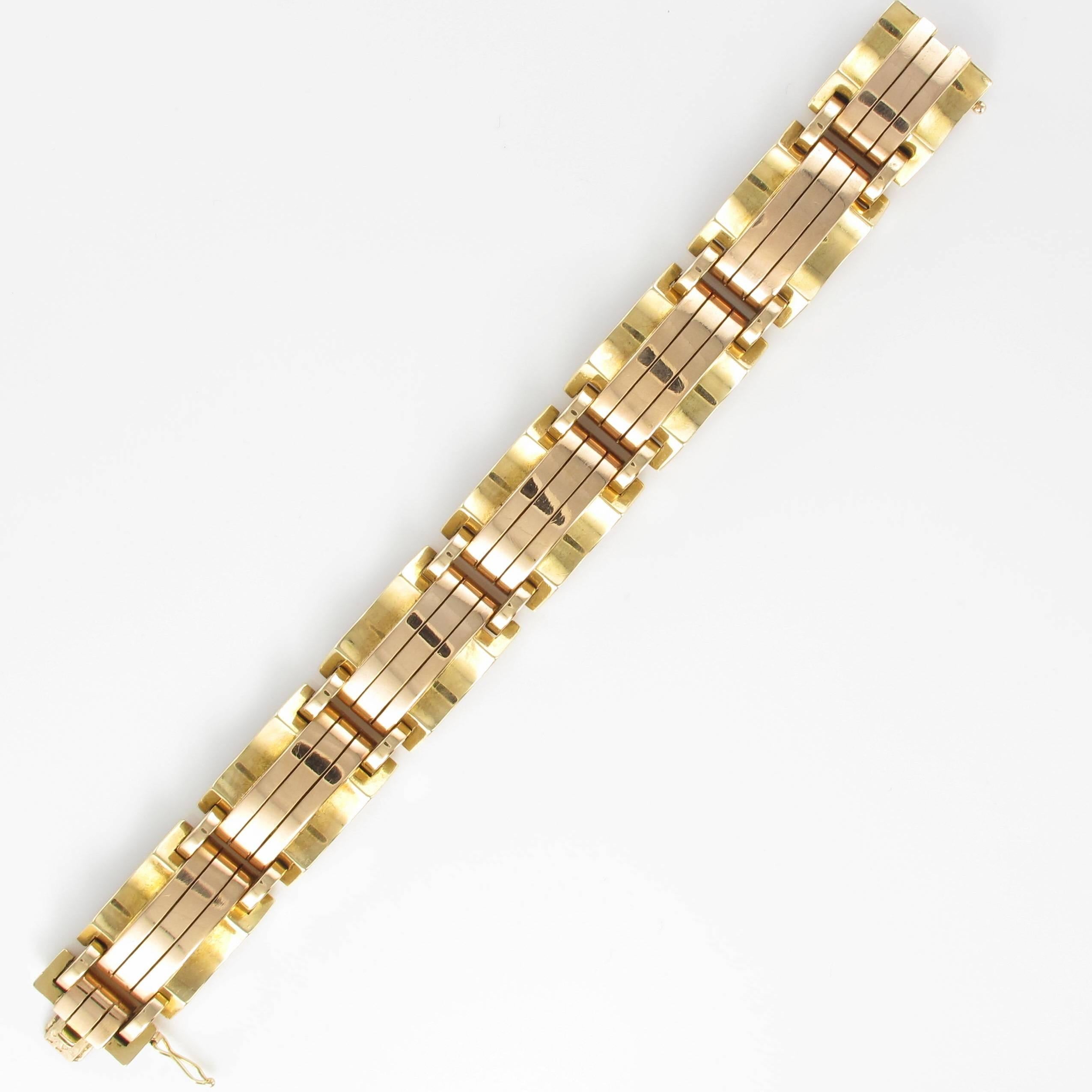 1940s French Two Color Gold Tank Bracelet 7