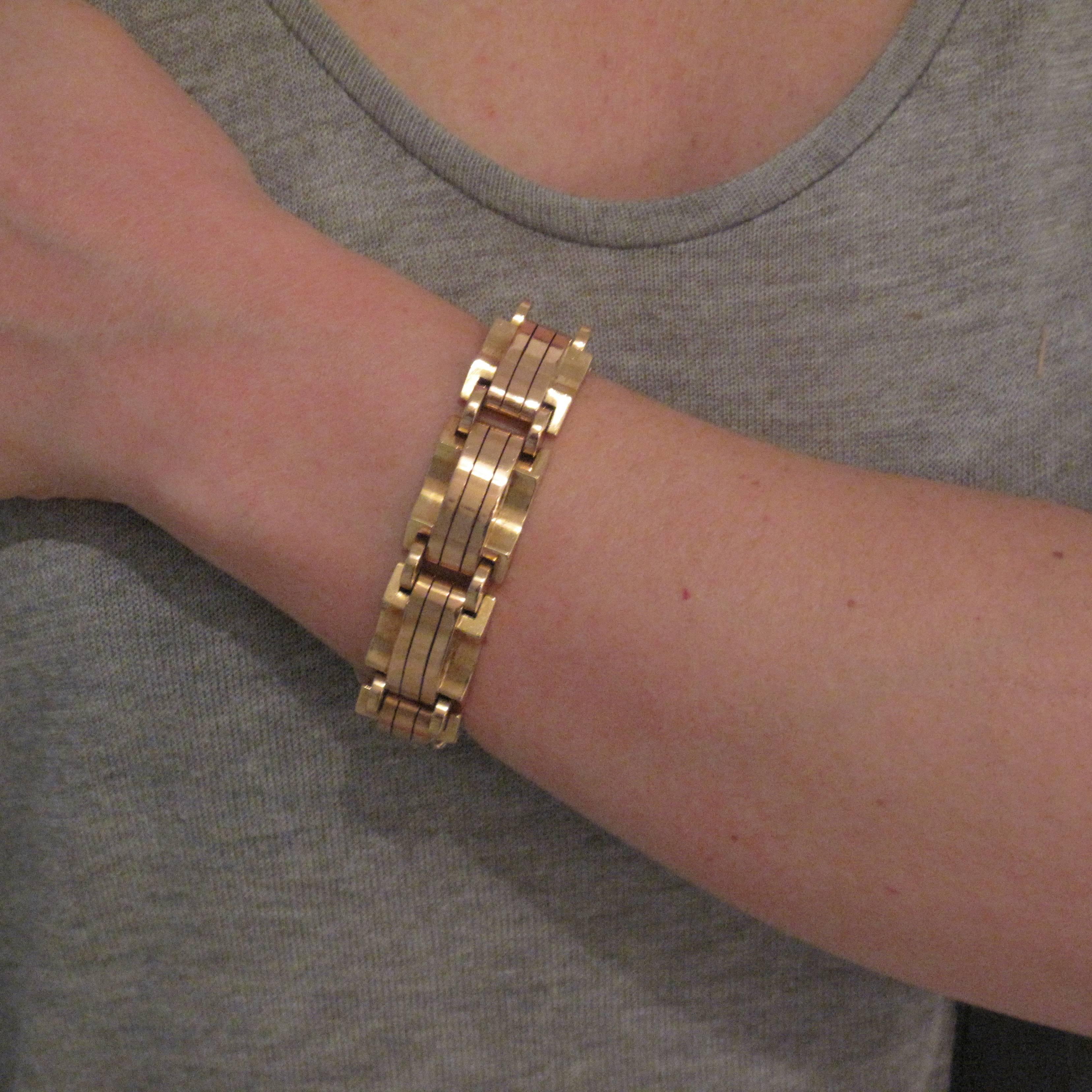 1940s French Two Color Gold Tank Bracelet 8