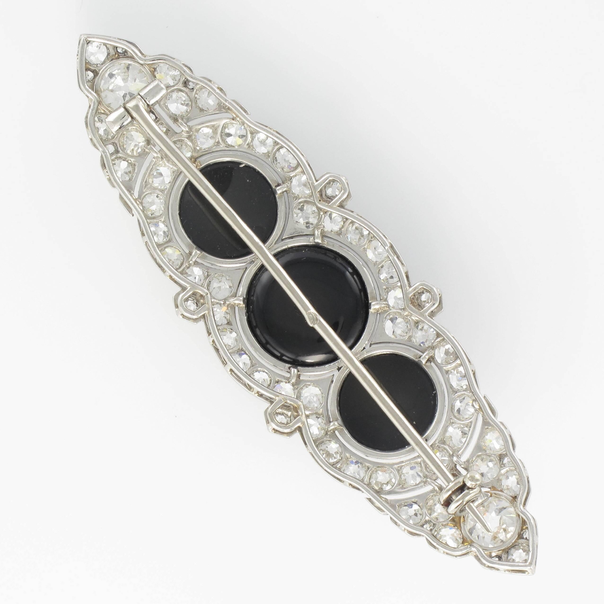French Art Deco Onyx Diamond Platinum Brooch 5