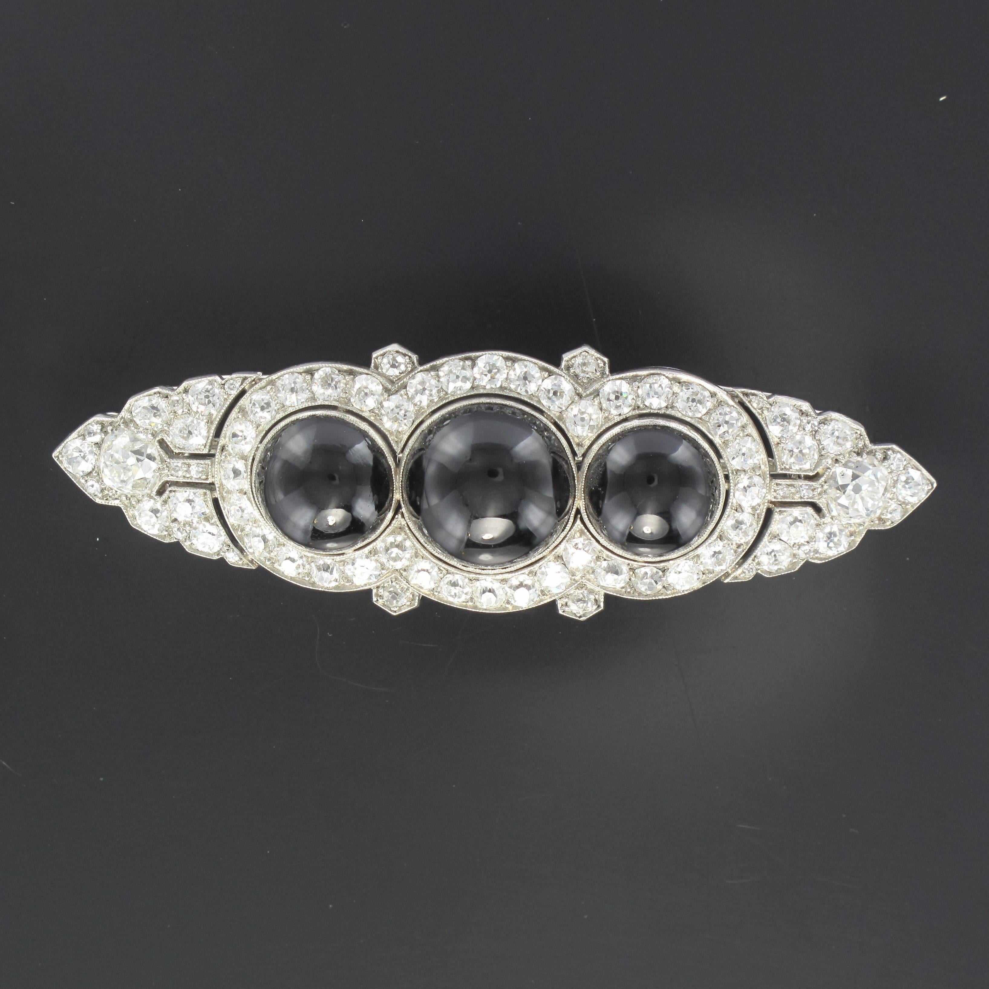 French Art Deco Onyx Diamond Platinum Brooch 7