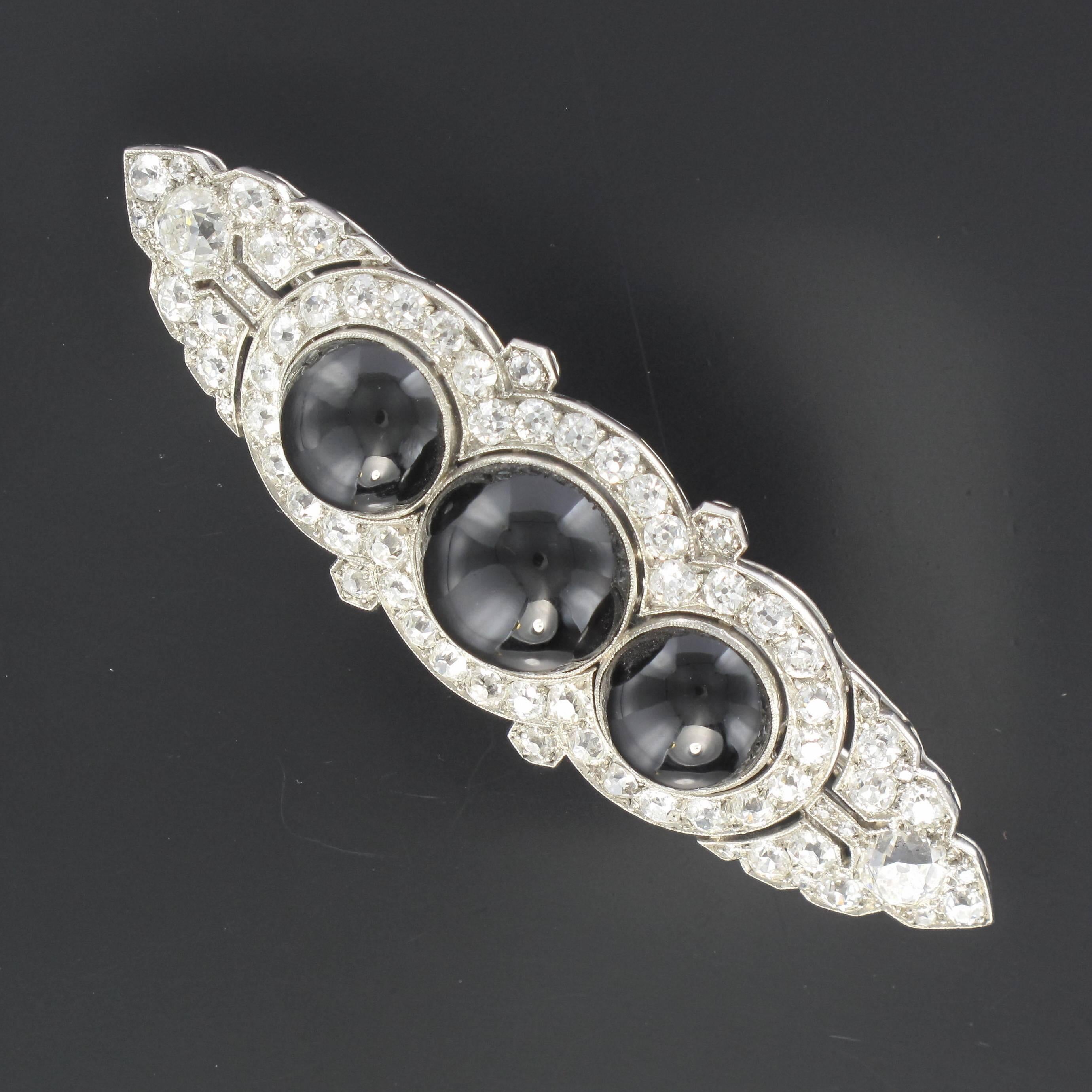 French Art Deco Onyx Diamond Platinum Brooch 8