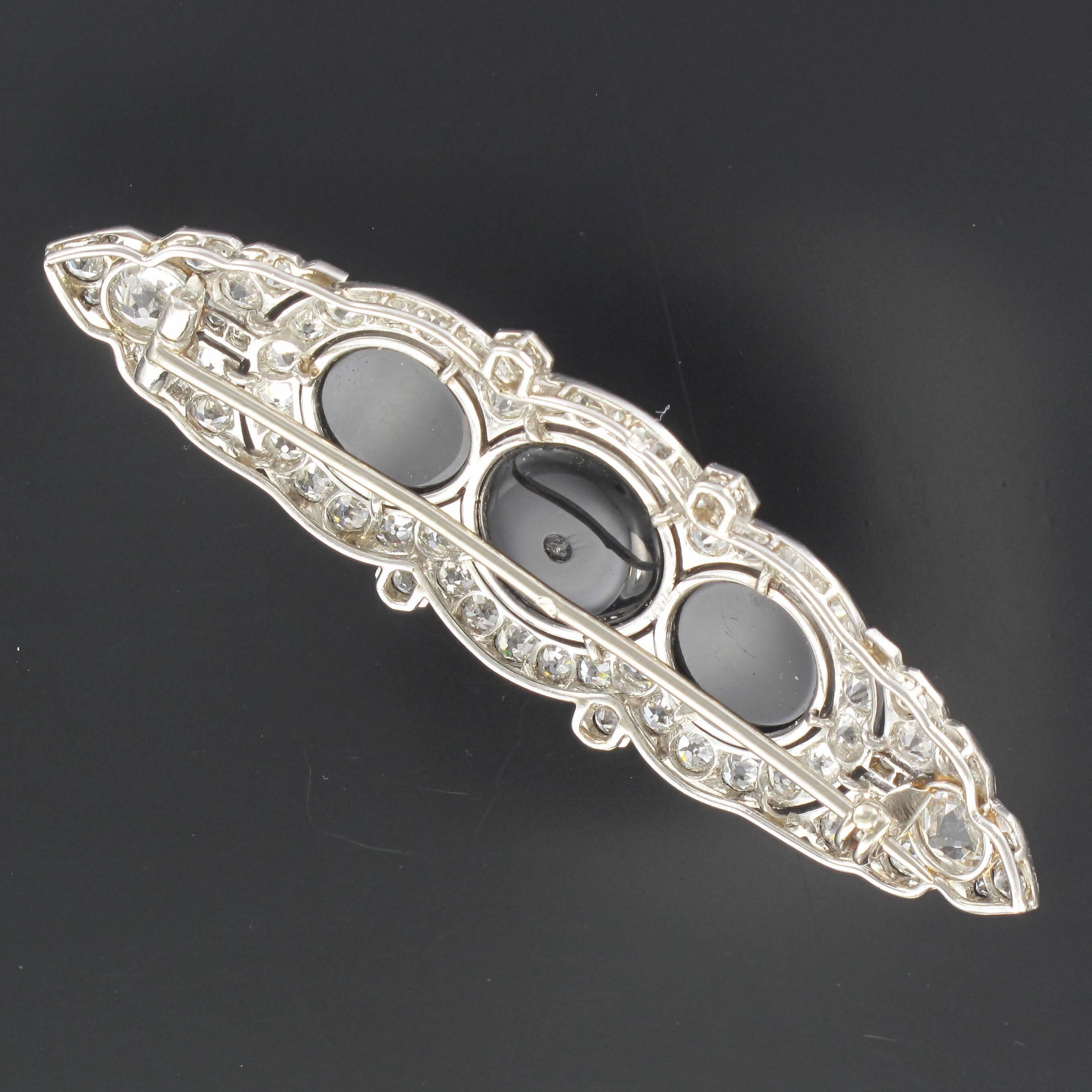 French Art Deco Onyx Diamond Platinum Brooch 9