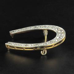 French Art Deco Diamond Gold Platinum Horseshoe Brooch