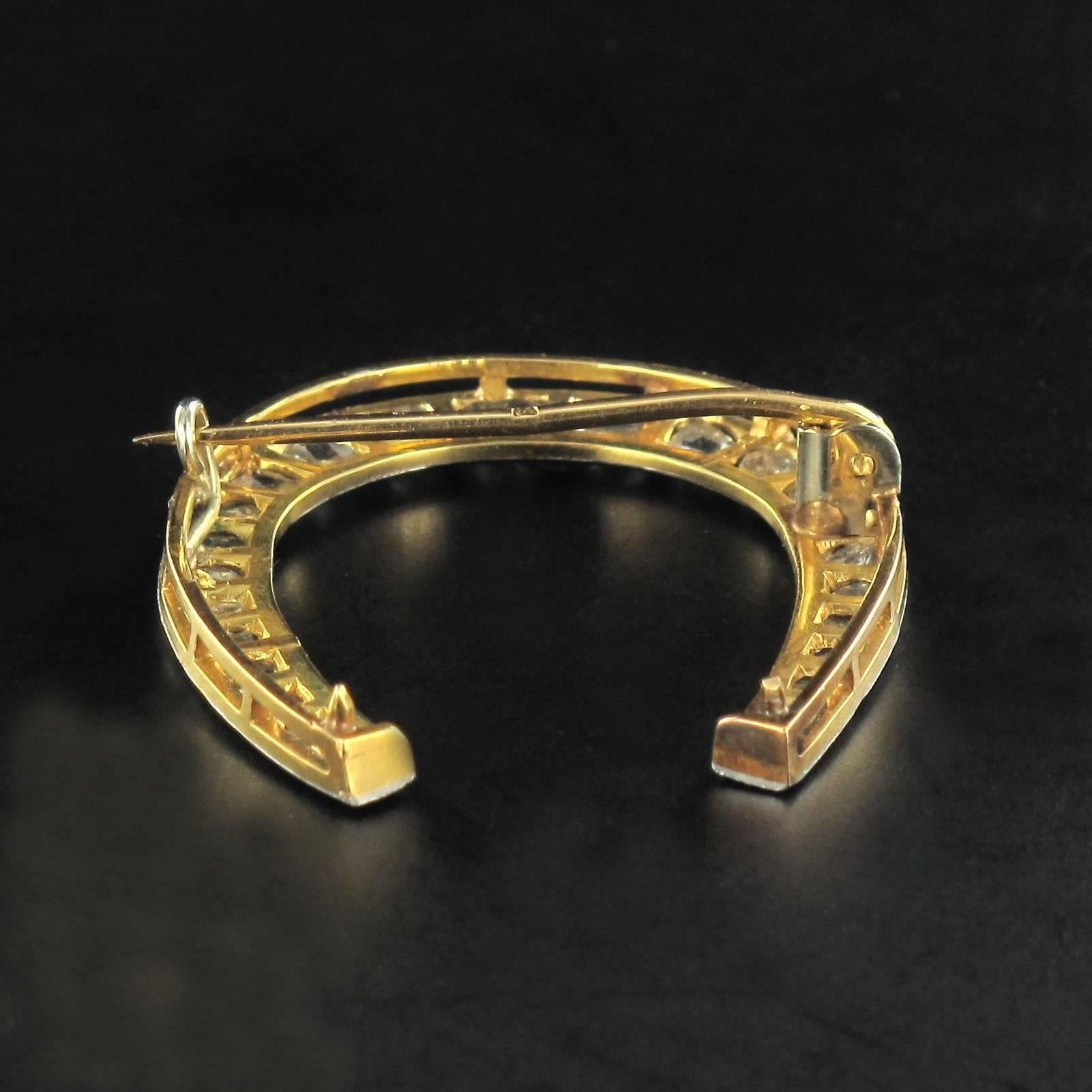 French Art Deco Diamond Gold Platinum Horseshoe Brooch  In Excellent Condition In Poitiers, FR