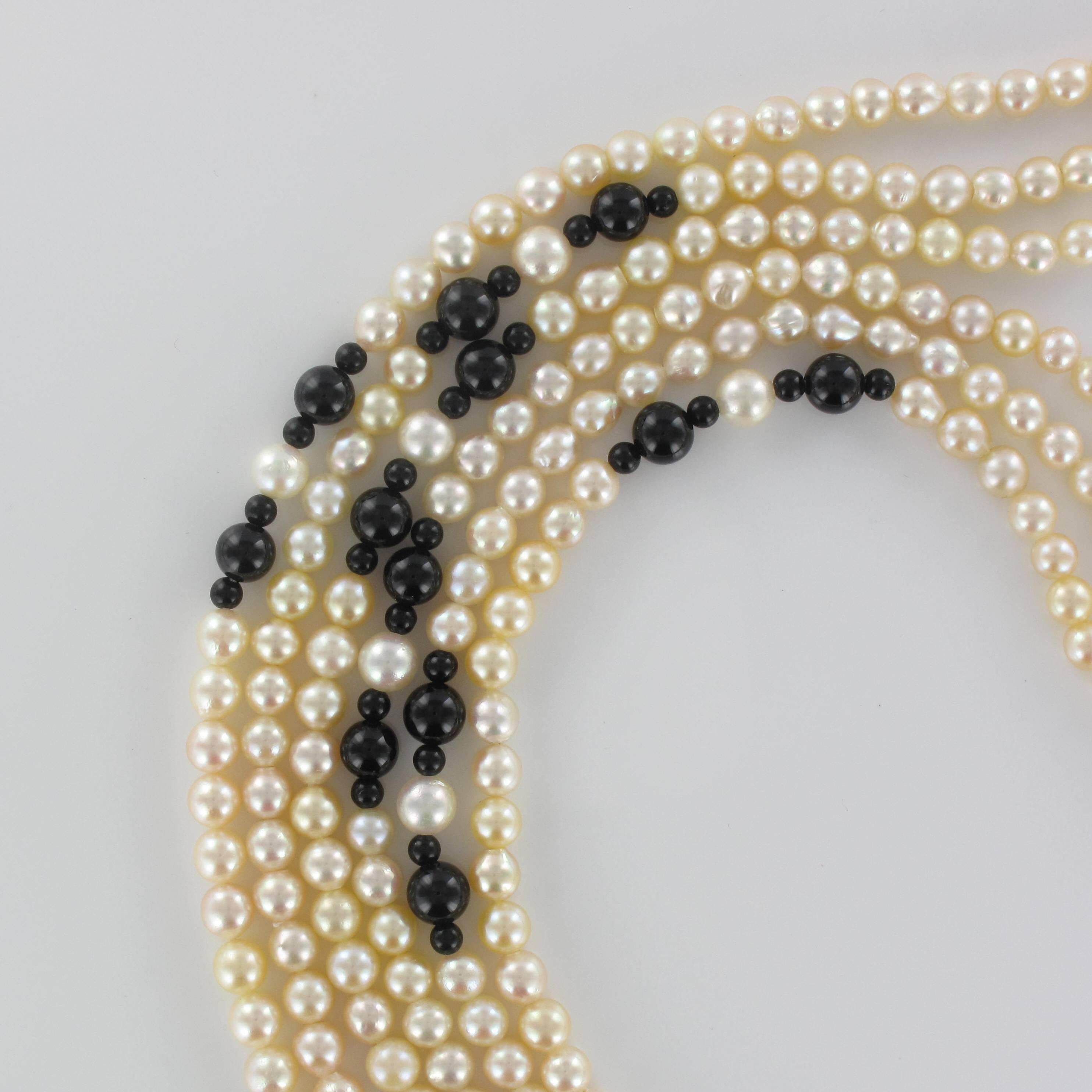 Baume Onyx Pearl Long Necklace  In New Condition In Poitiers, FR