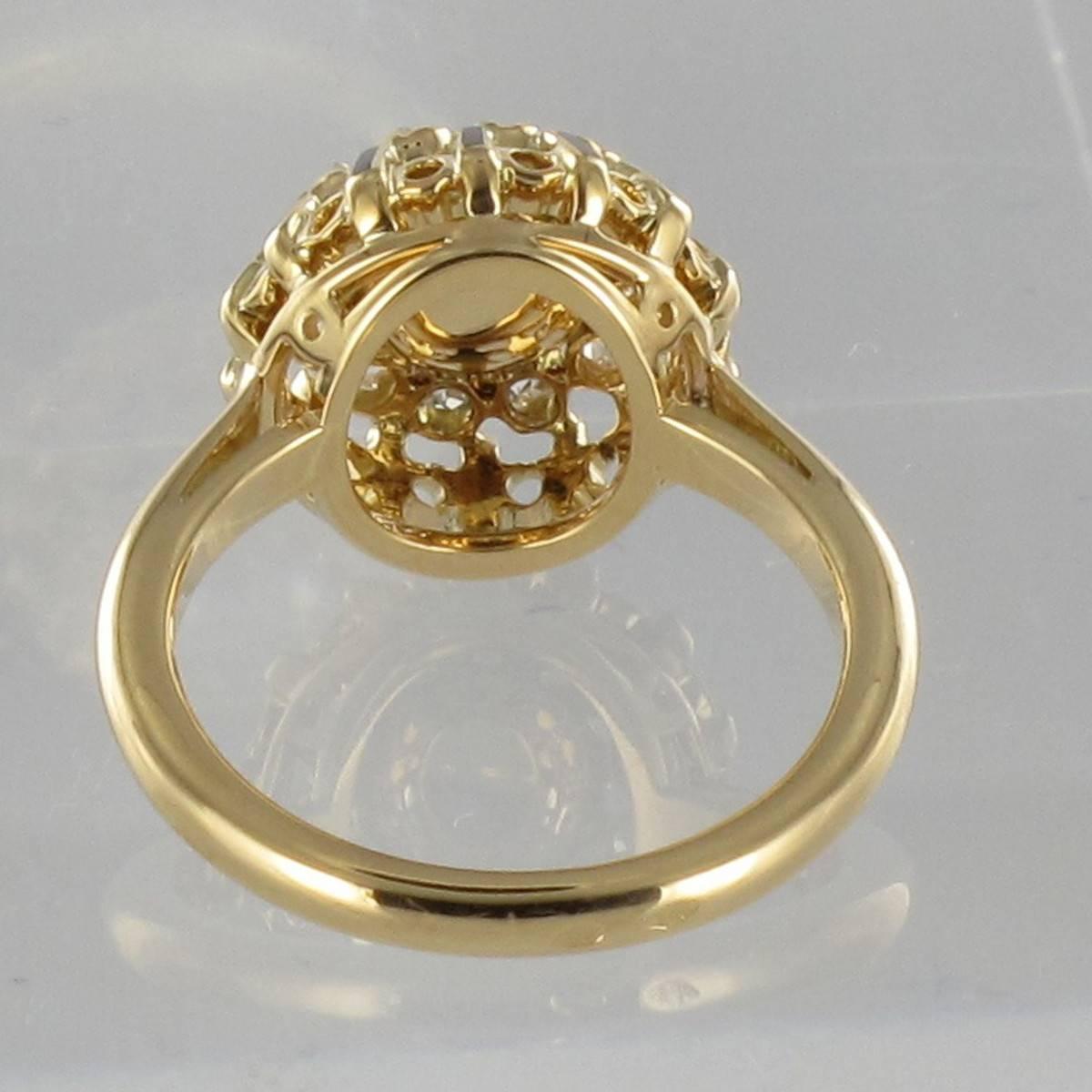 Antique Black Enamel Rose Cut Diamond Gold Ring  1