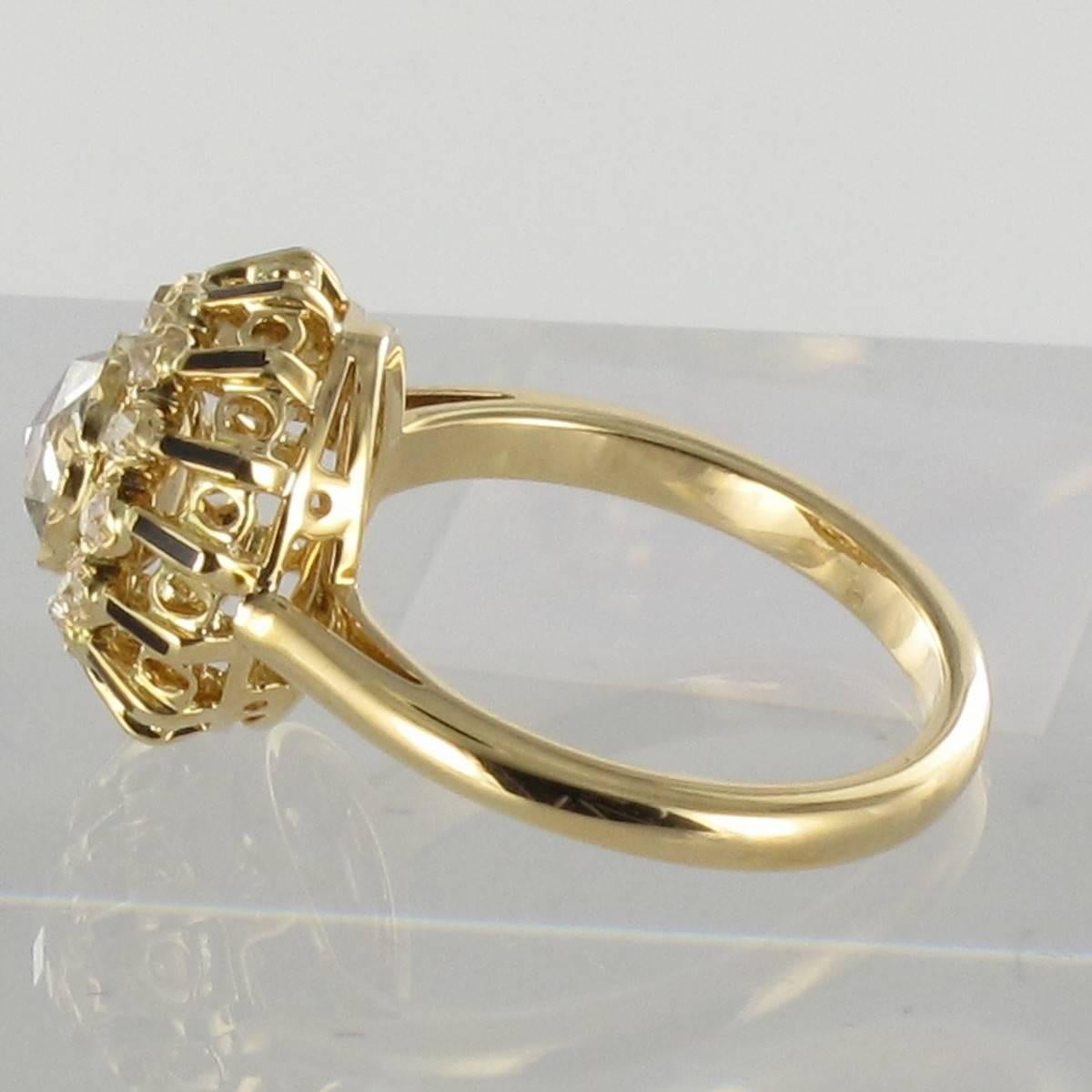 Antique Black Enamel Rose Cut Diamond Gold Ring  2