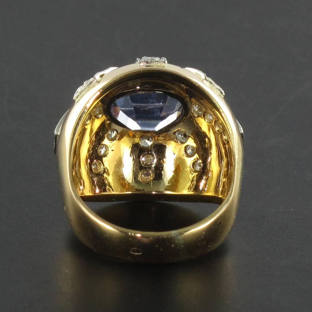 1950s Sapphire Diamond Gold Platinum Dome Ring  1