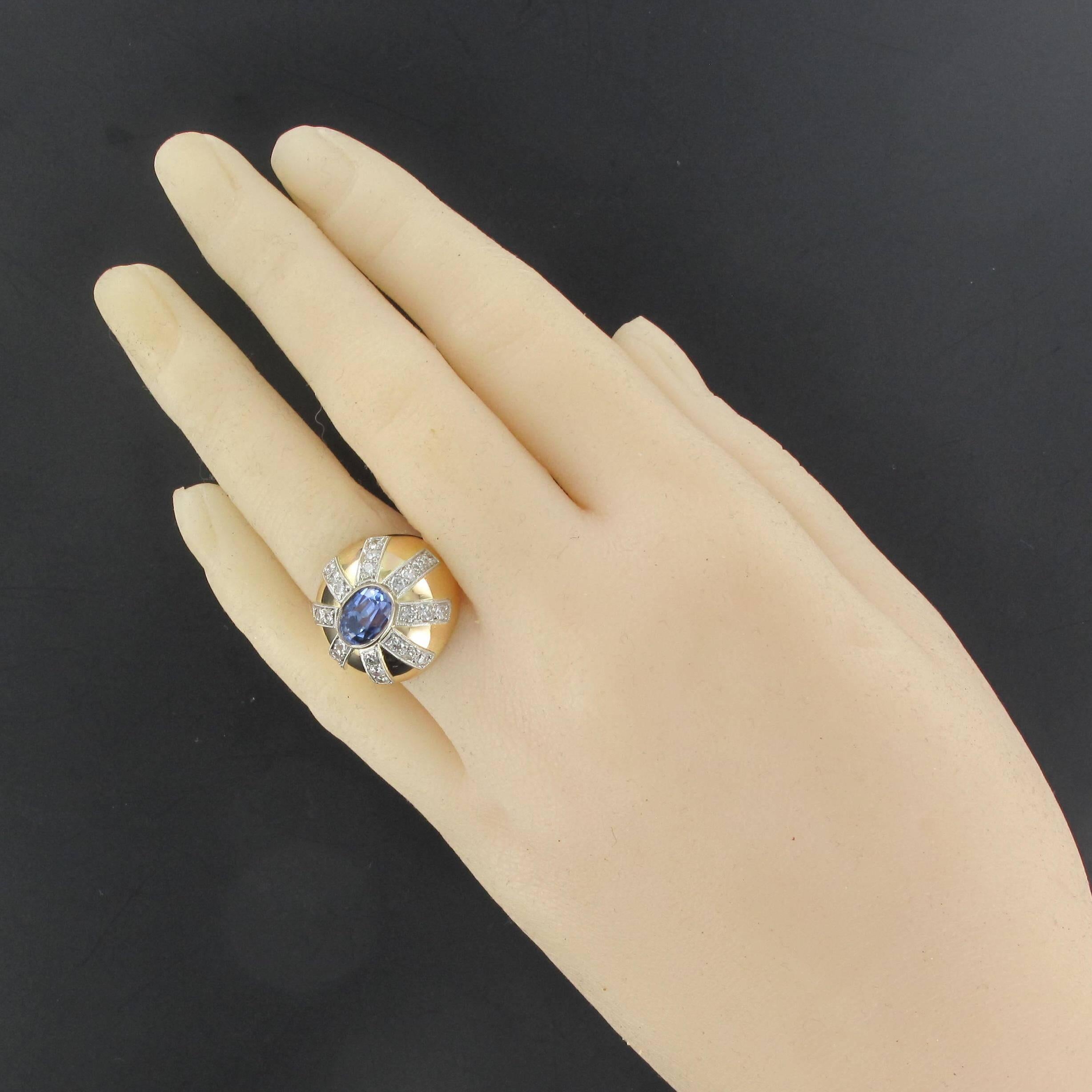 1950s Sapphire Diamond Gold Platinum Dome Ring  2