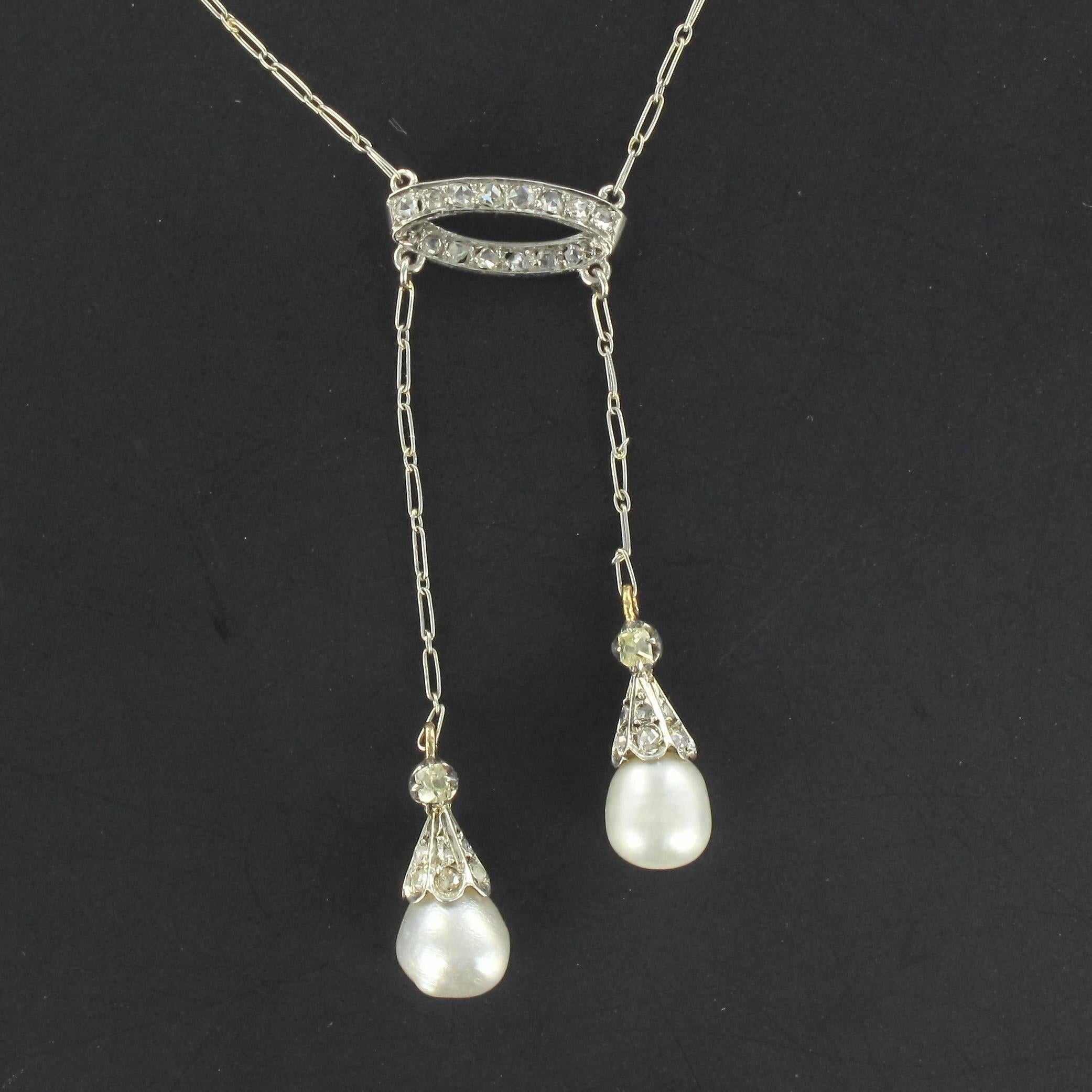 Art Deco Natural Pearl Diamond Platinum Negligee Necklace  2