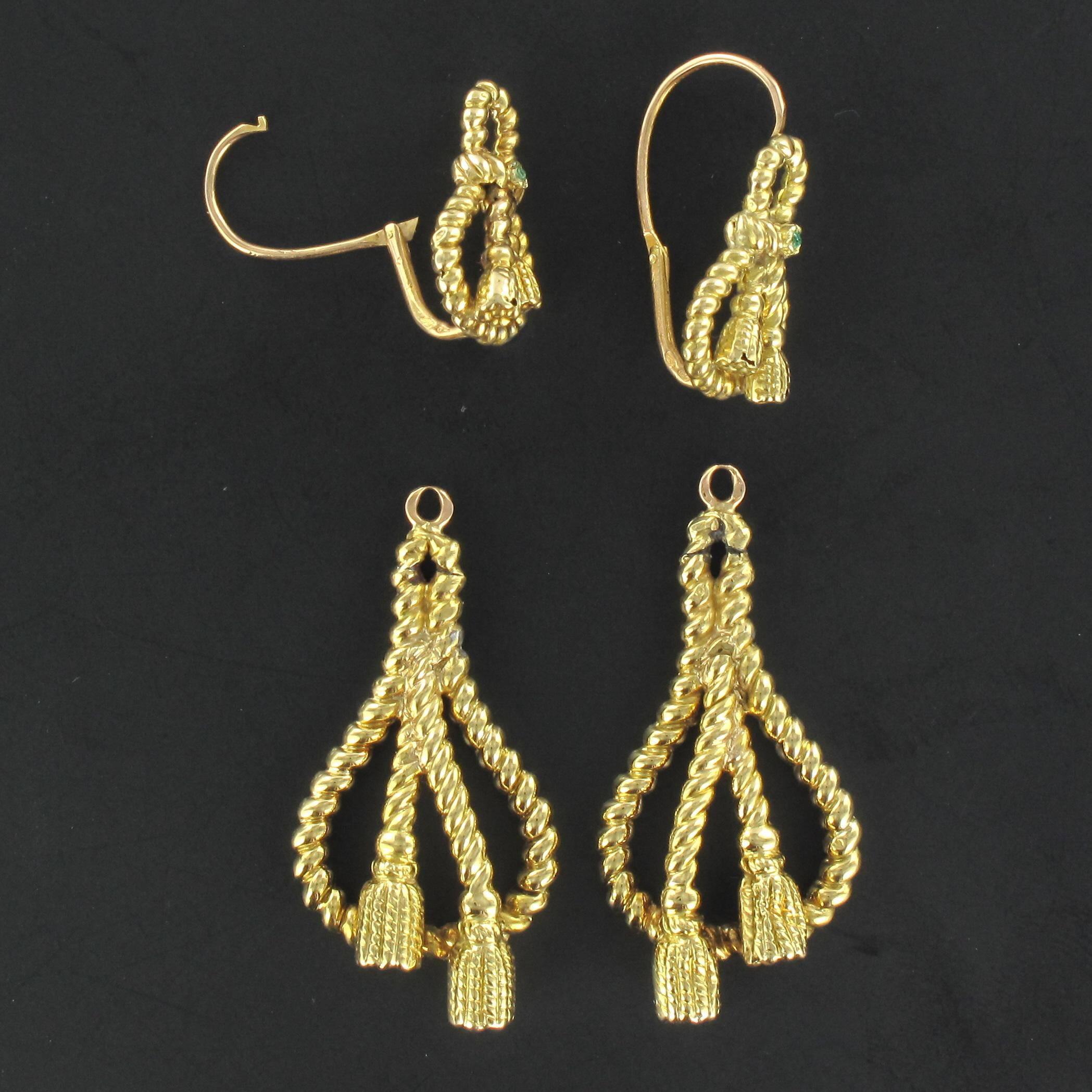 Art Nouveau French 19th Century Emerald 18 carats Yellow Gold Drop Dangle Earrings