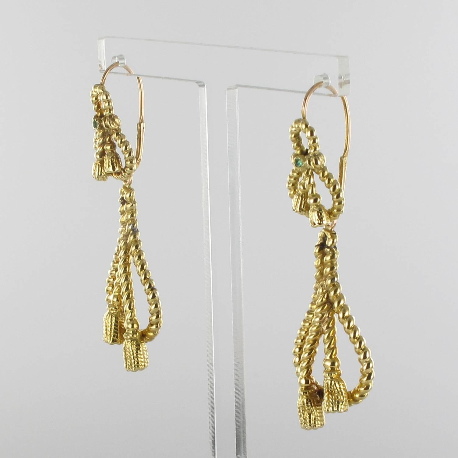 French 19th Century Emerald 18 carats Yellow Gold Drop Dangle Earrings 1