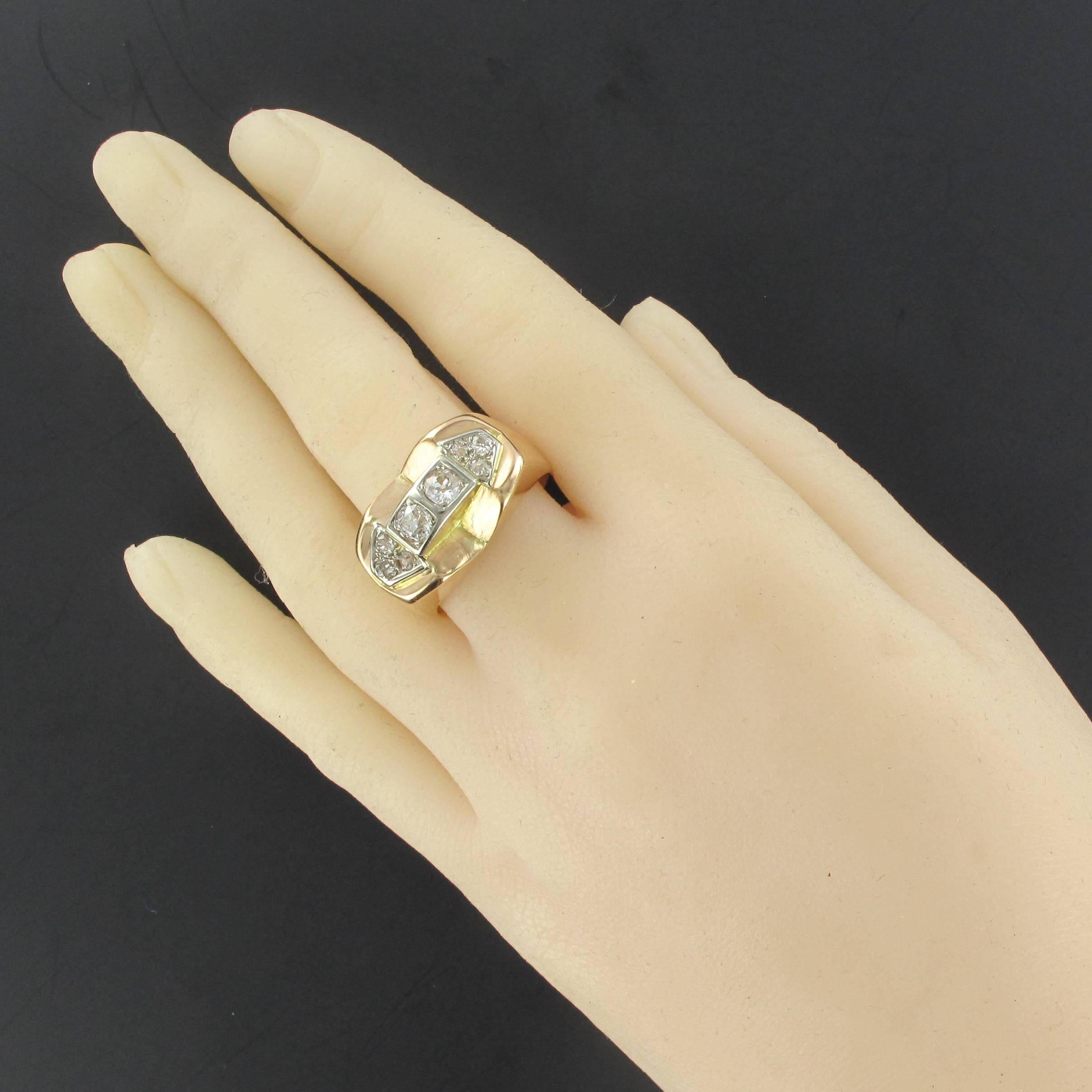 Retro  Diamond Gold Ring  In Excellent Condition In Poitiers, FR