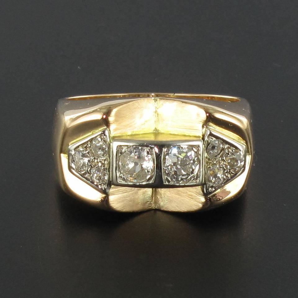 Women's or Men's Retro  Diamond Gold Ring 