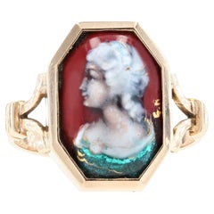 French 1930s Limoges Enamel 18 Karat Yellow Gold Ring
