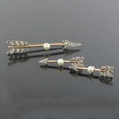 Antique French Arrowhead Fine Pearl Diamond Earrings and Brooch Set