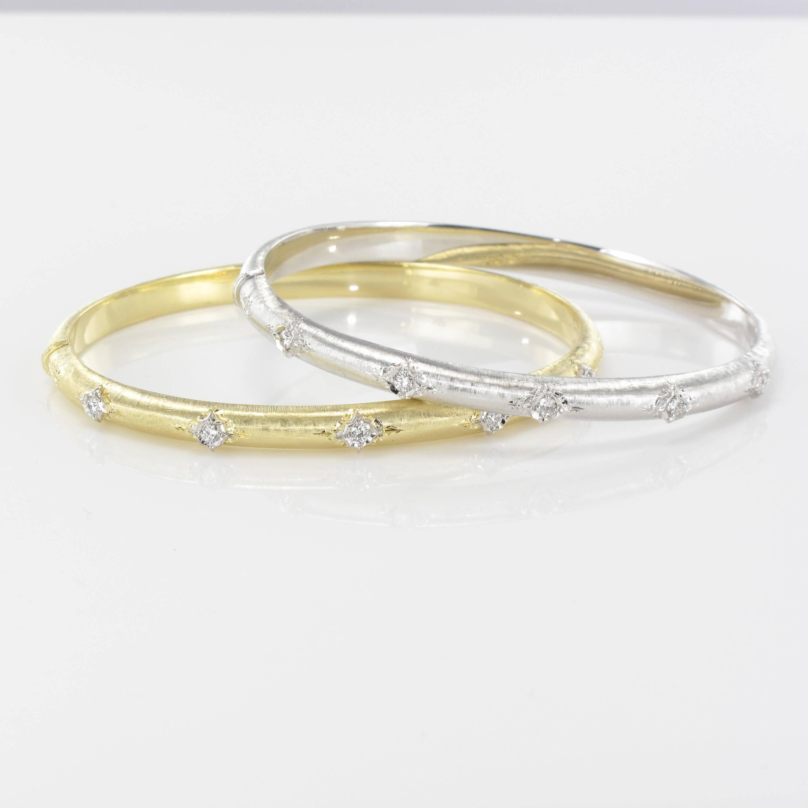 Brushed Gold Diamond Bangle Bracelet  In New Condition In Poitiers, FR