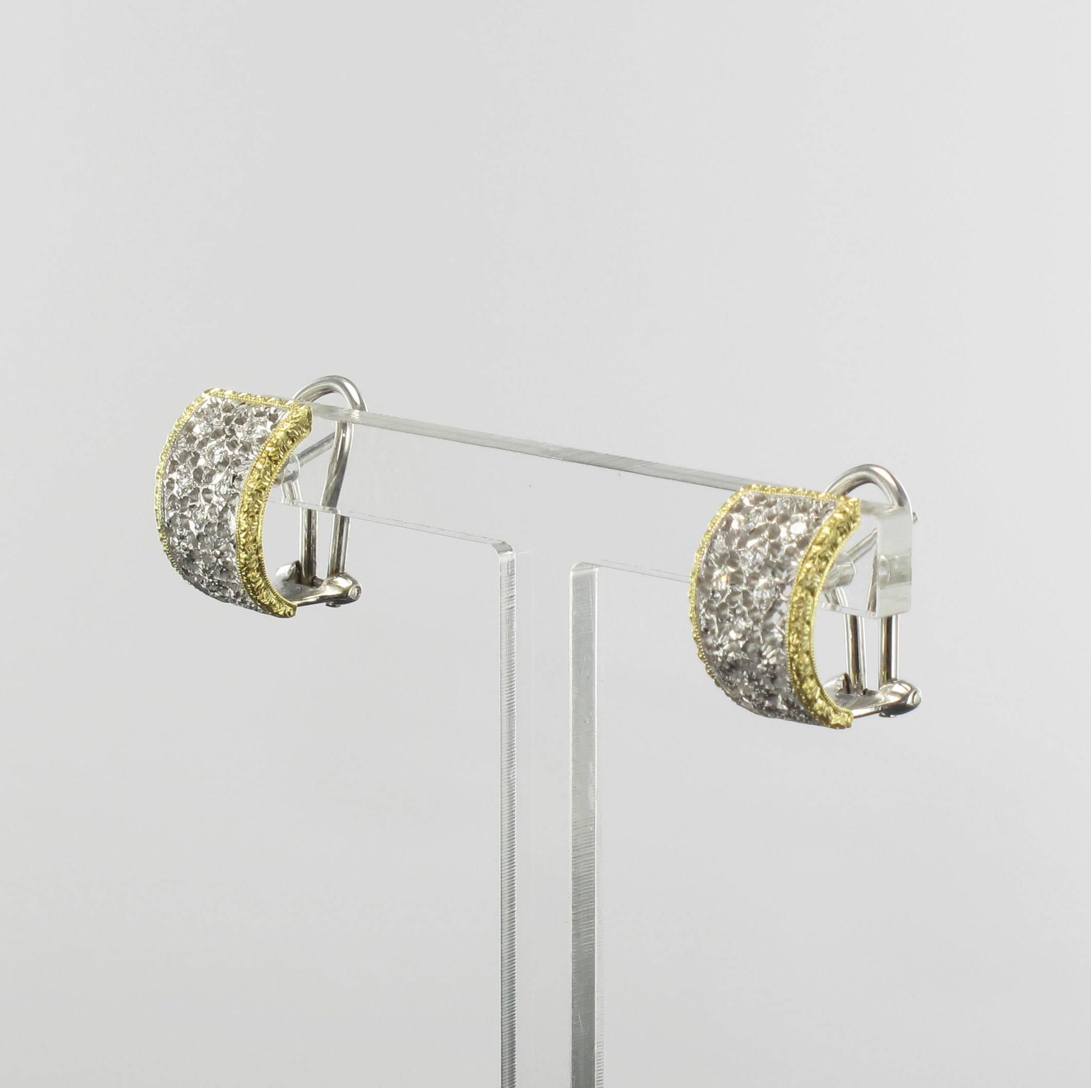 Women's Diamond Two Color Gold Filigree Earrings