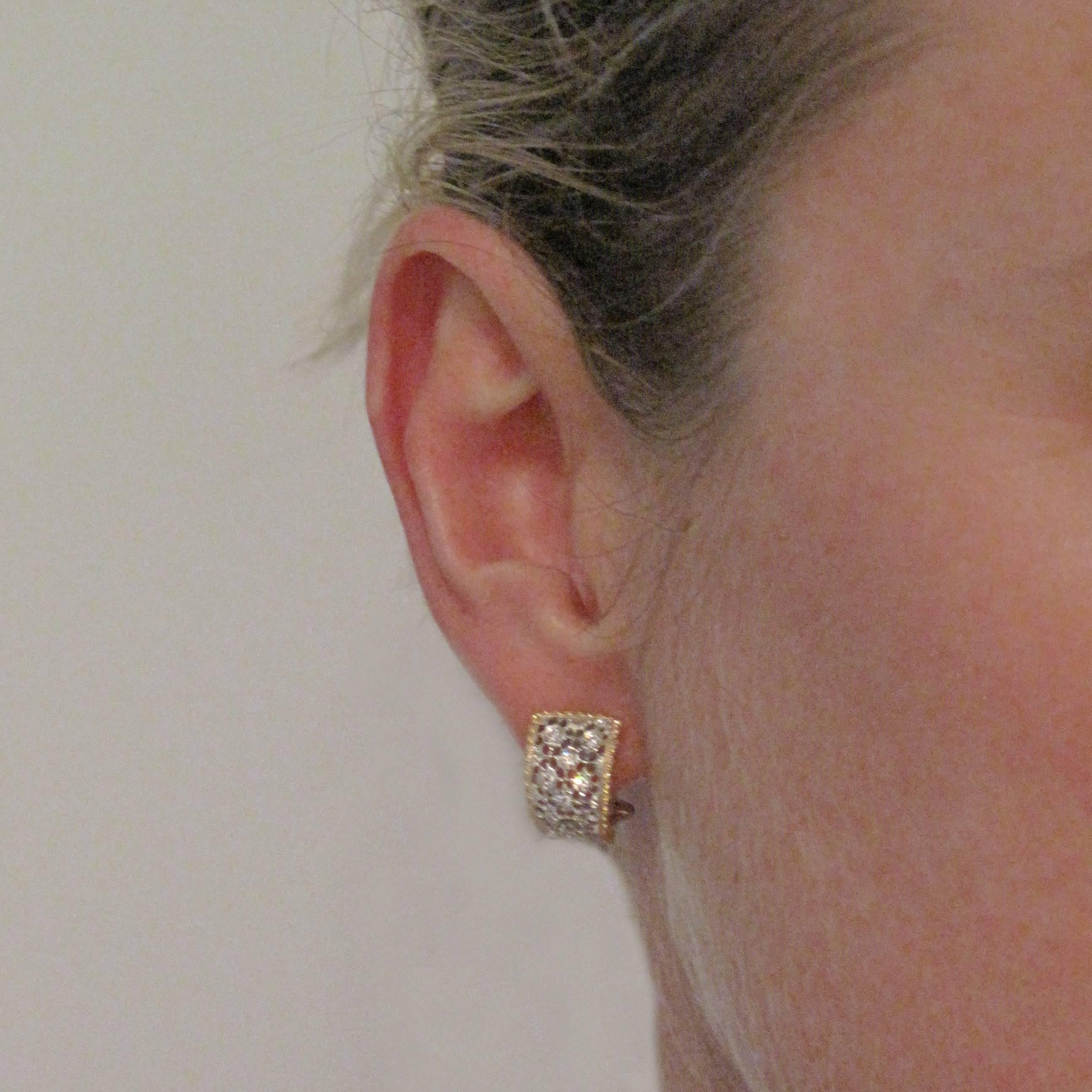 Diamond Two Color Gold Filigree Earrings In New Condition In Poitiers, FR