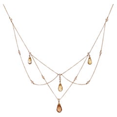 Nouveau Collier à chaîne drapée en or 18 carats avec perle de culture citrine de 14,70 carats