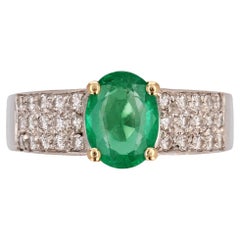 French Modern 1.10 Carat Emerald Diamonds 18 Karat White Yellow Gold Ring