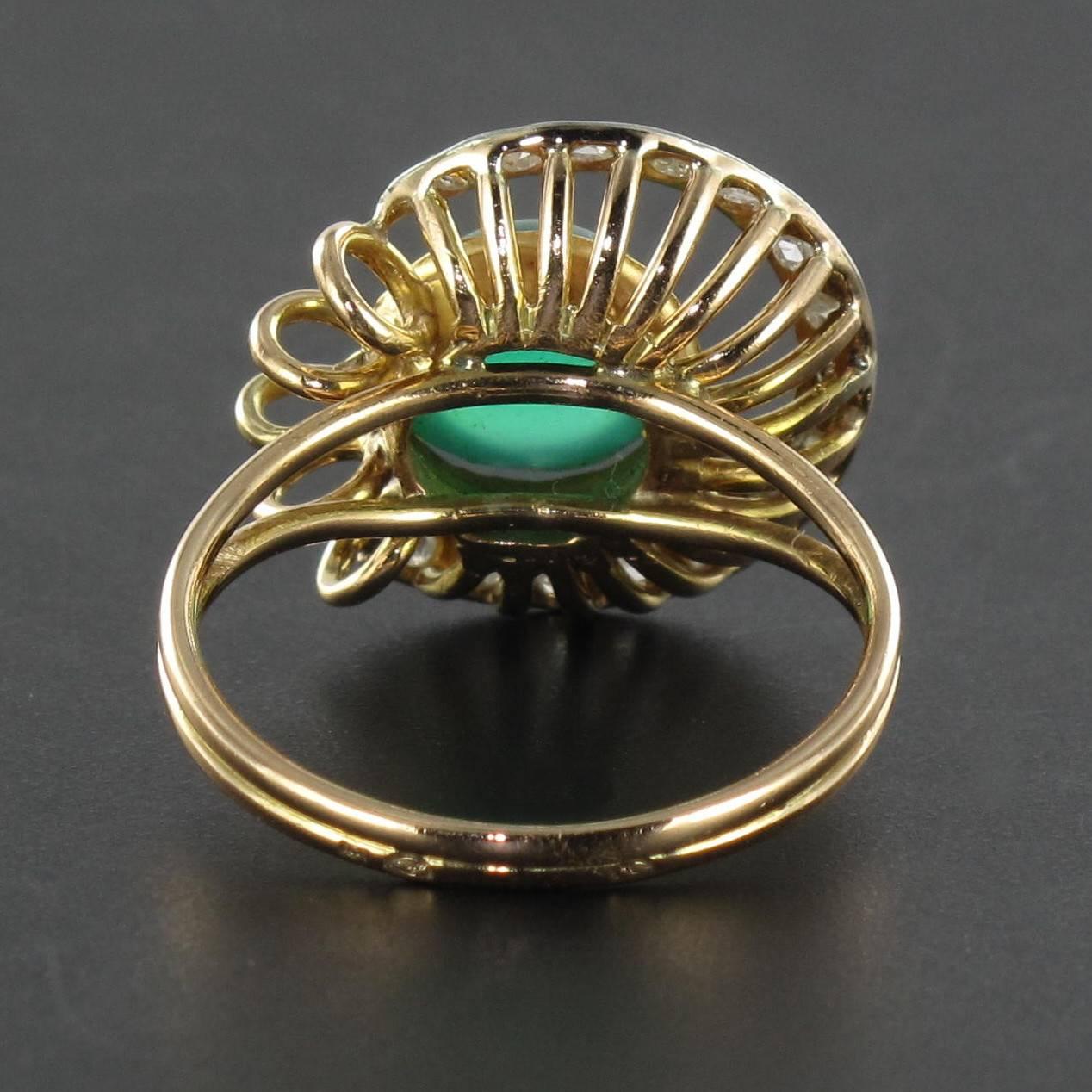 Women's 1960s Green Agate and Diamond Ring