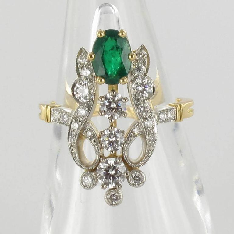 Emerald Diamond Gold Platinum Ring For Sale at 1stdibs