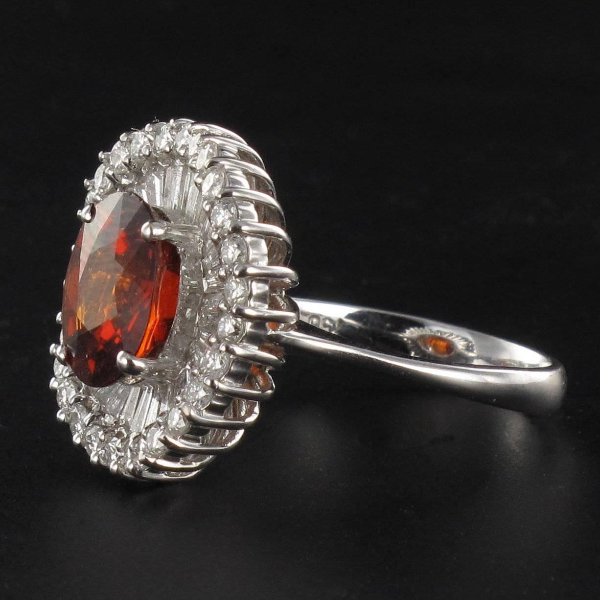 Incredible Spessartite Orange Garnet Diamond Gold Ring In New Condition In Poitiers, FR