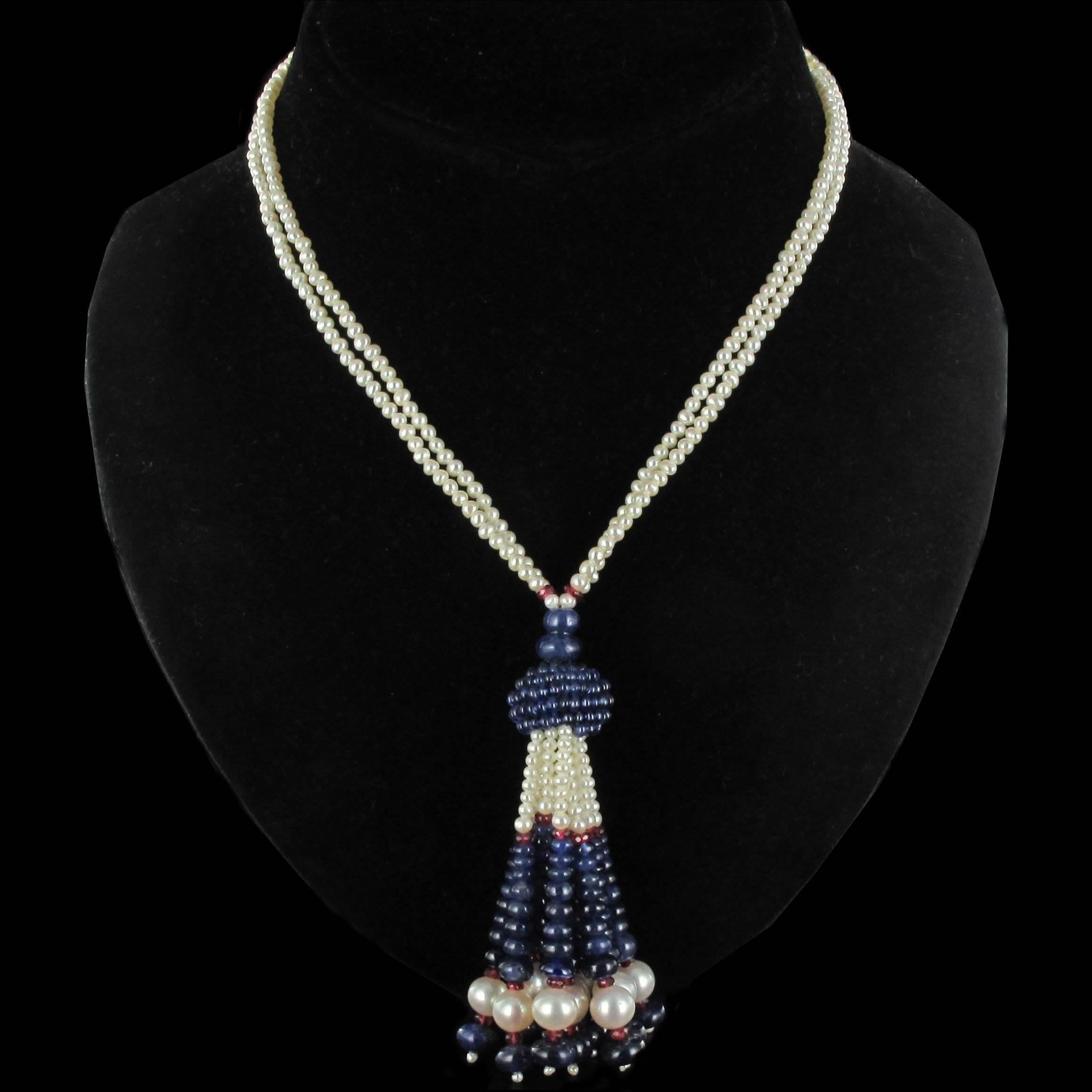 Sapphire Beads Cultured Pearls Tourmalines Beads Pompom Pendant Necklace  In New Condition In Poitiers, FR