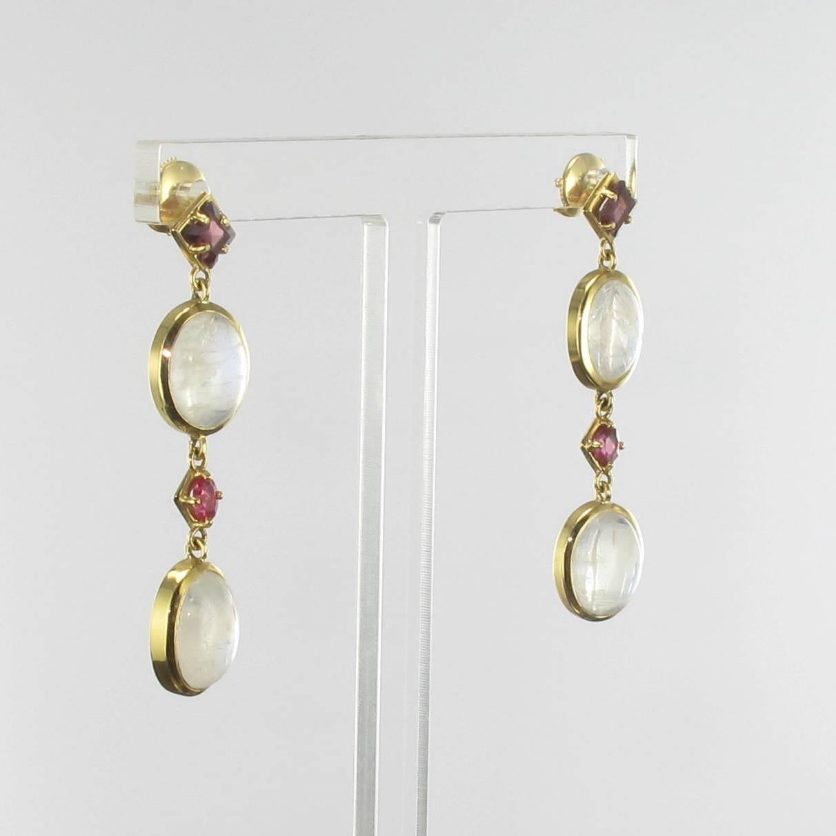 Splendid Moonstone and Garnet Dangle Earrings 2