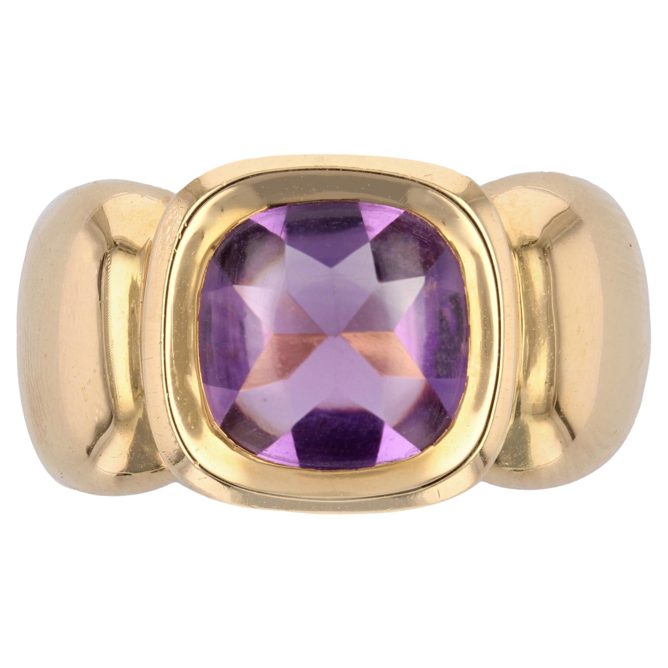 French Modern 3.60 Cartas Amethyst 18 Karat Yellow Gold Bangle Ring For Sale