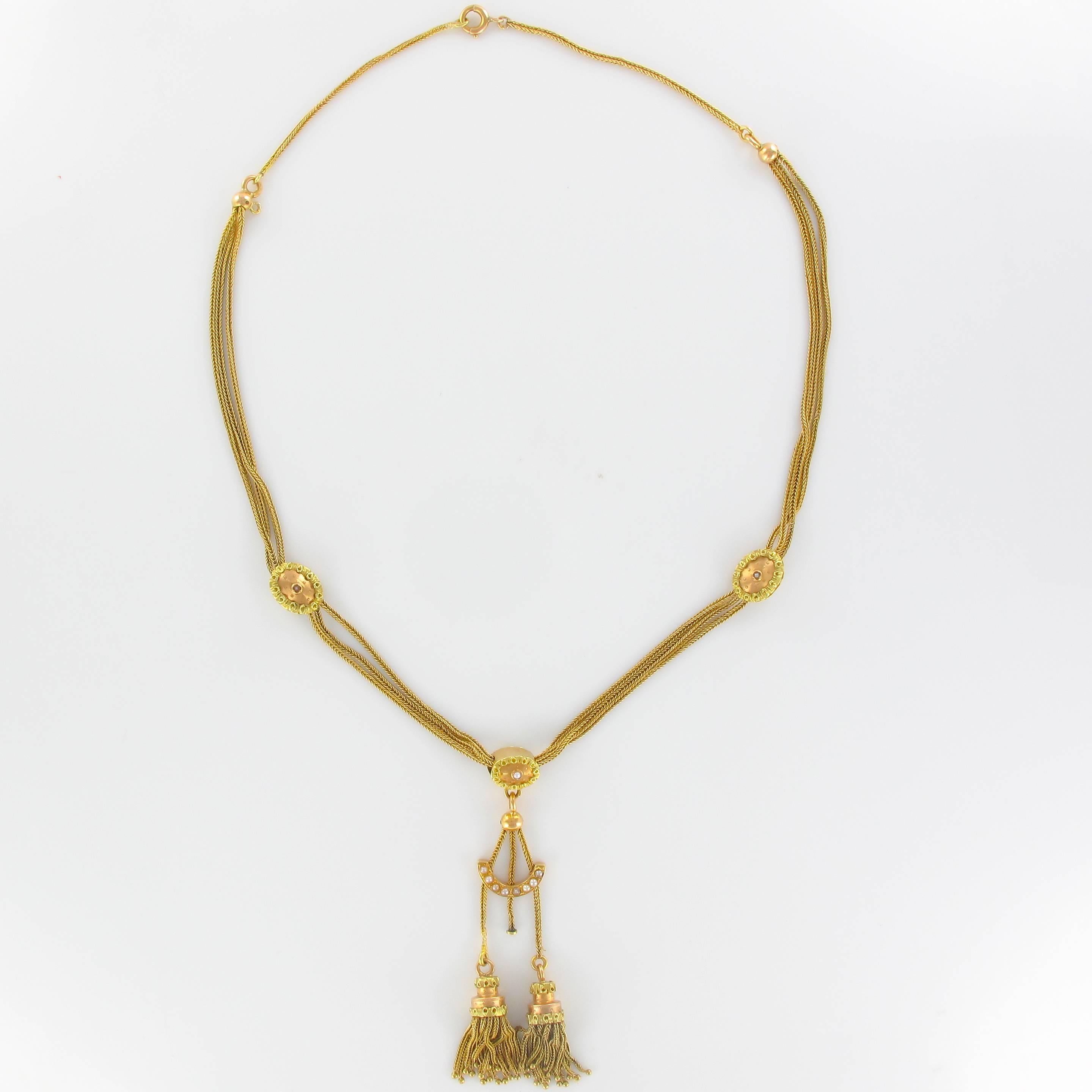 Napoleon III Antique Gold Suspended Type Necklace with Fine Pearls