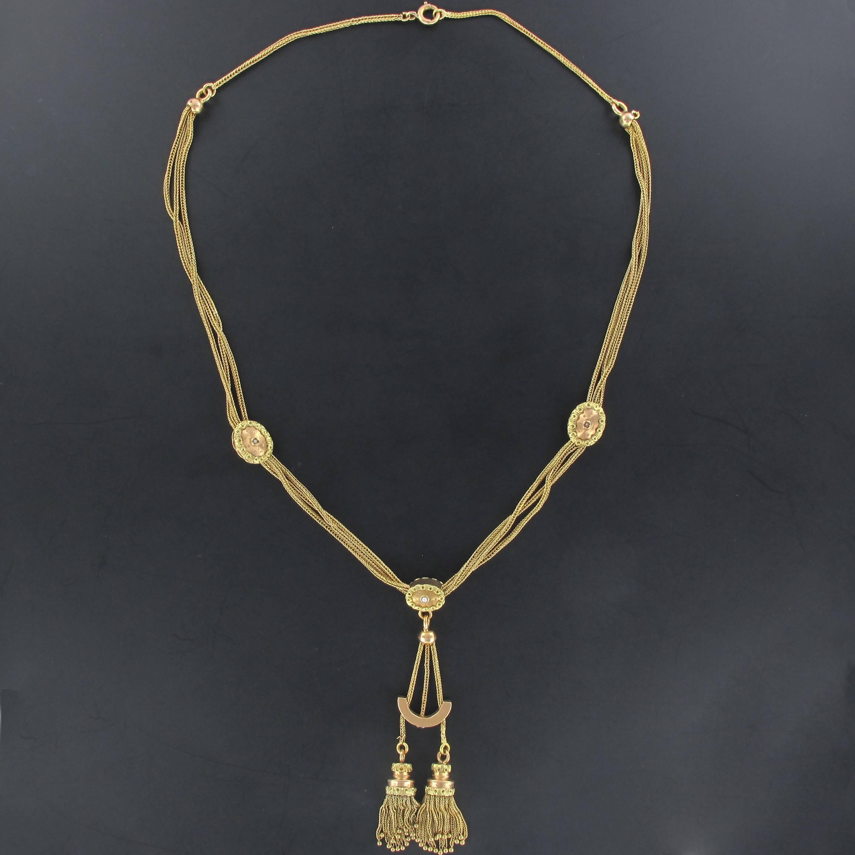 Antique Gold Suspended Type Necklace with Fine Pearls In Excellent Condition In Poitiers, FR