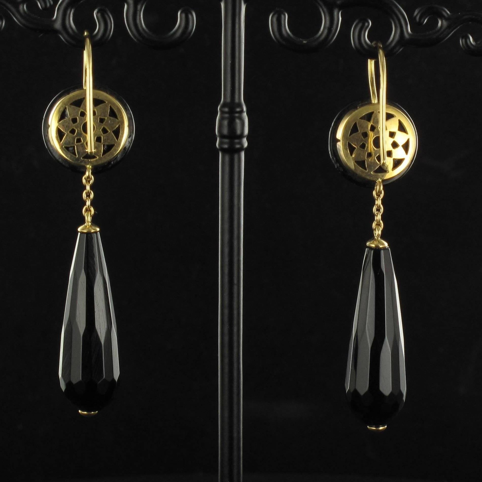 Napoleon III Onyx Gold Drop Earrings 