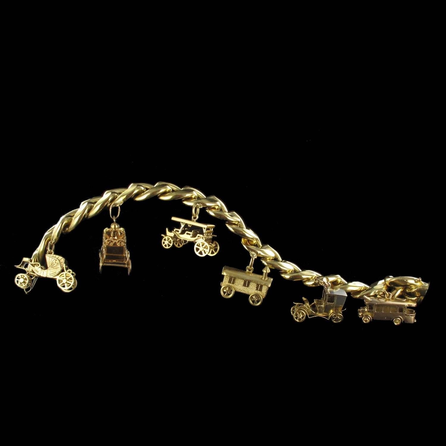 Women's or Men's 1960s Vehicle Charm Gold Bracelet