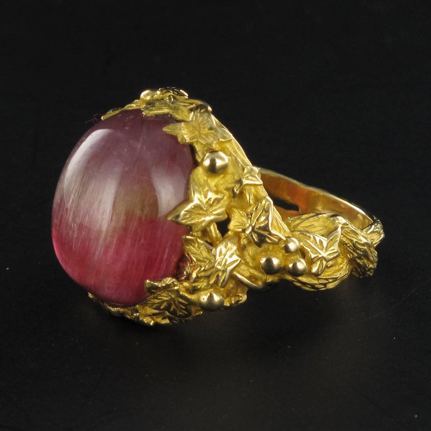 Exceptional 16 Carat Watermelon Cabochon Tourmaline Gold ...