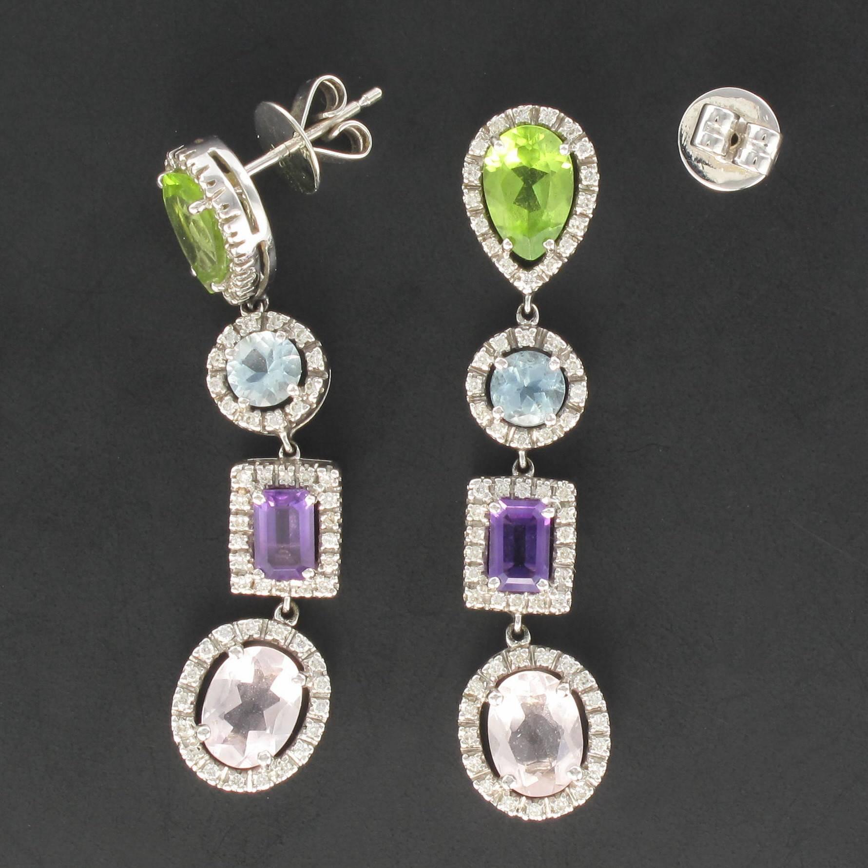 Women's Diamond, Amethyst, Peridot, Aquamarine and Morganite Earrings