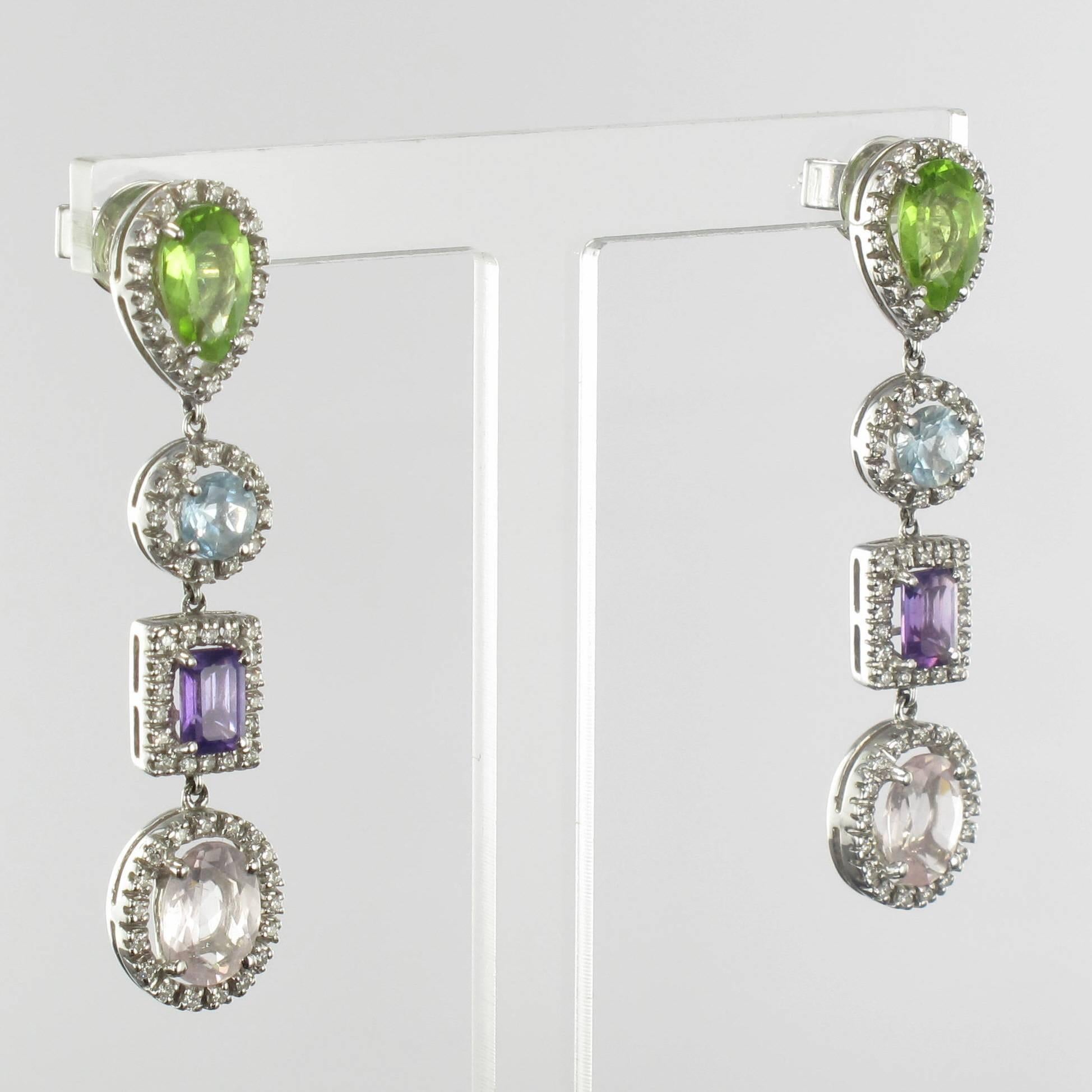 Diamond, Amethyst, Peridot, Aquamarine and Morganite Earrings 1