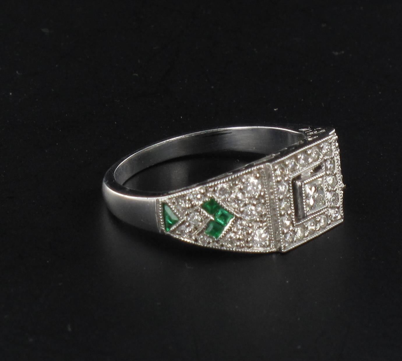 Women's Art deco style Diamond and Emerald Ring