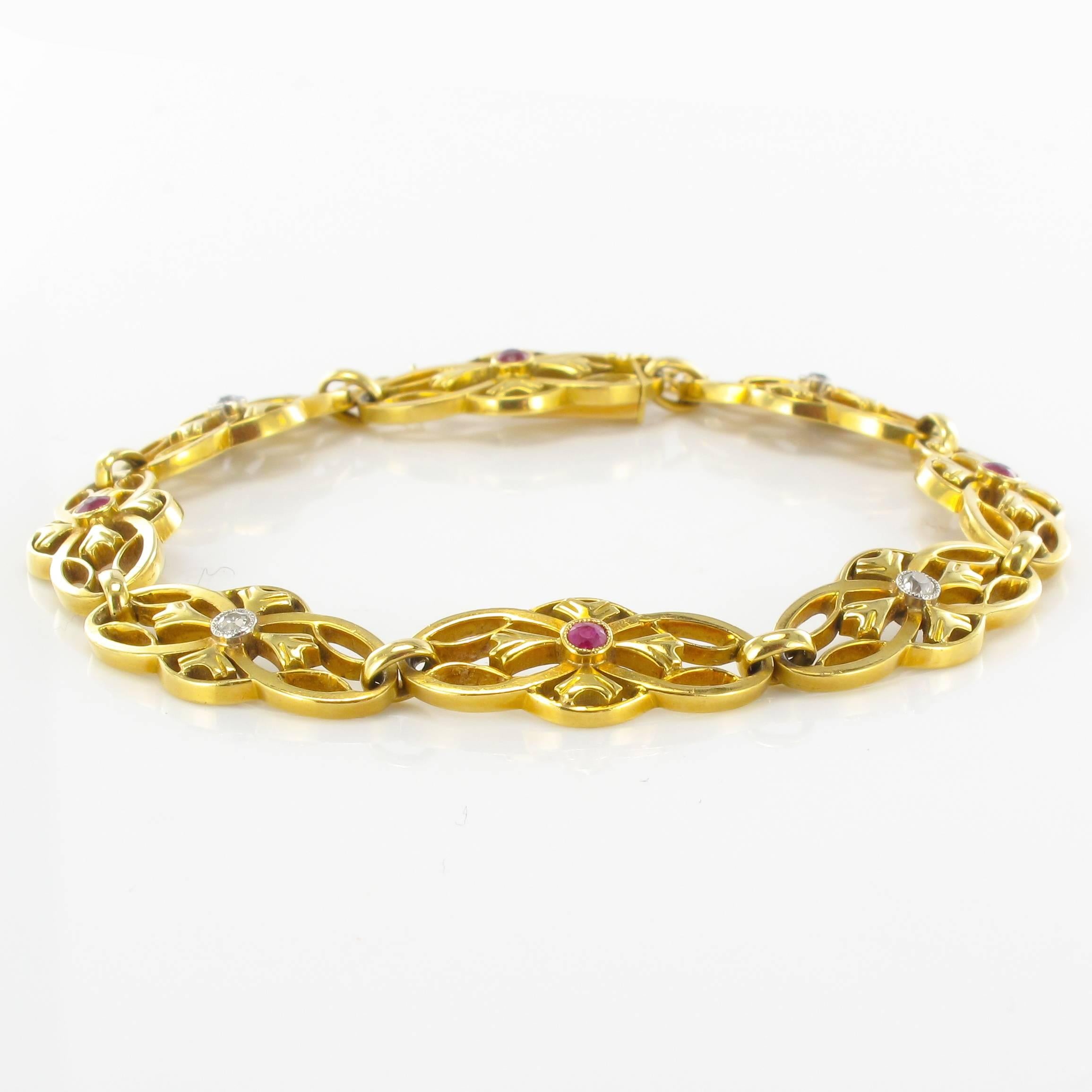 Art Nouveau 1880s Gold, Diamond and Ruby Bracelet