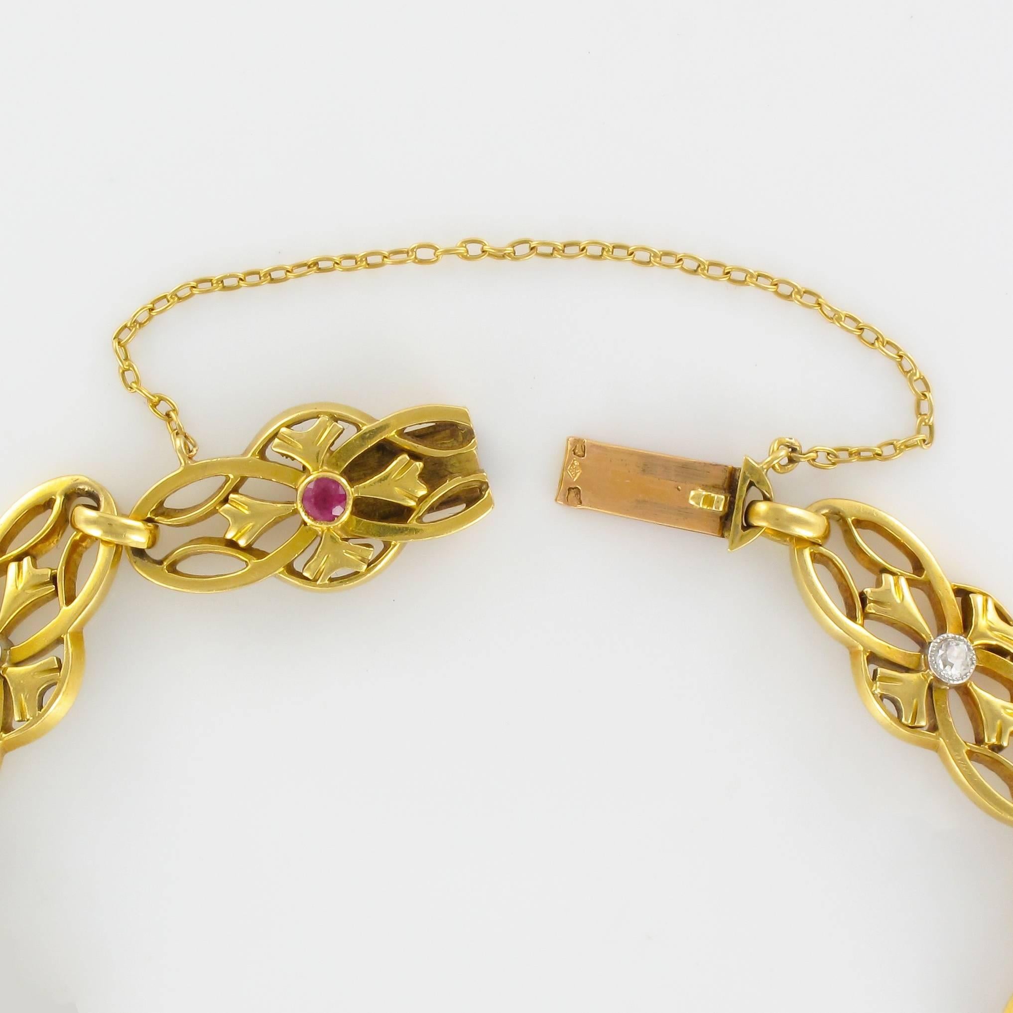 Women's 1880s Gold, Diamond and Ruby Bracelet