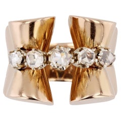 Vintage 1940s Rose-Cut Diamonds 18 Karat Rose Gold Tank Ring