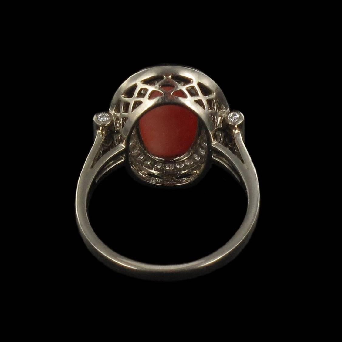 Art deco Coral Onyx and Diamond Ring 1