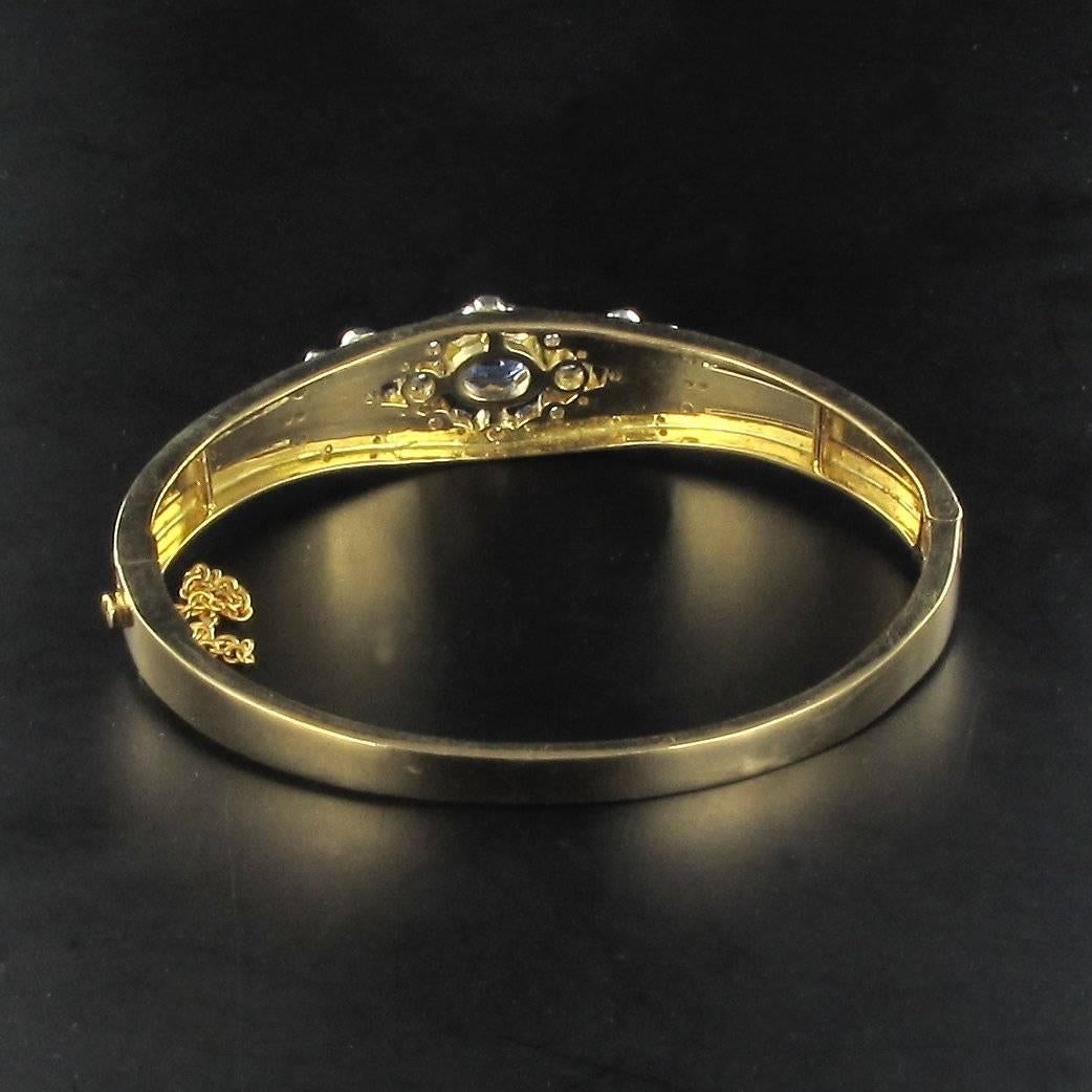 Gold Bangle Bracelet Set with Diamonds and Sapphire For Sale 1