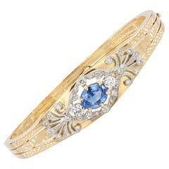 Gold Bangle Bracelet Set with Diamonds and Sapphire