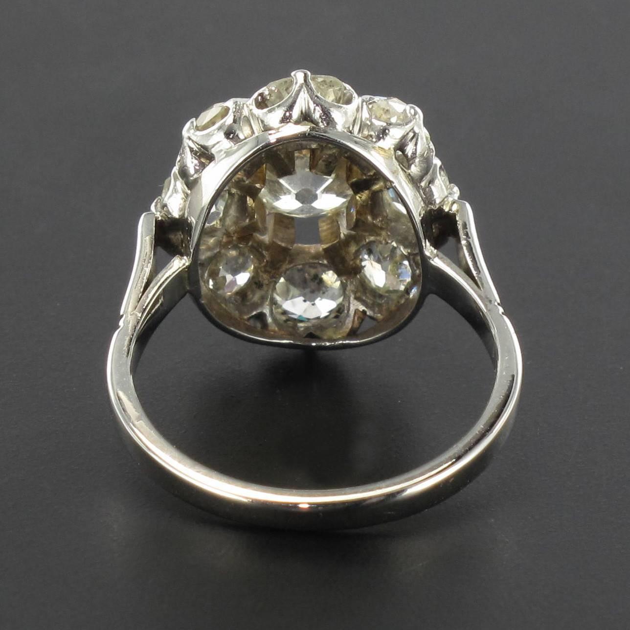 French 19th Century 3 Carat Diamond Platinum Daisy Ring 1
