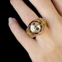 1950s Ruby Sapphire 18 Karat Rose Gold Ball Retro Ring