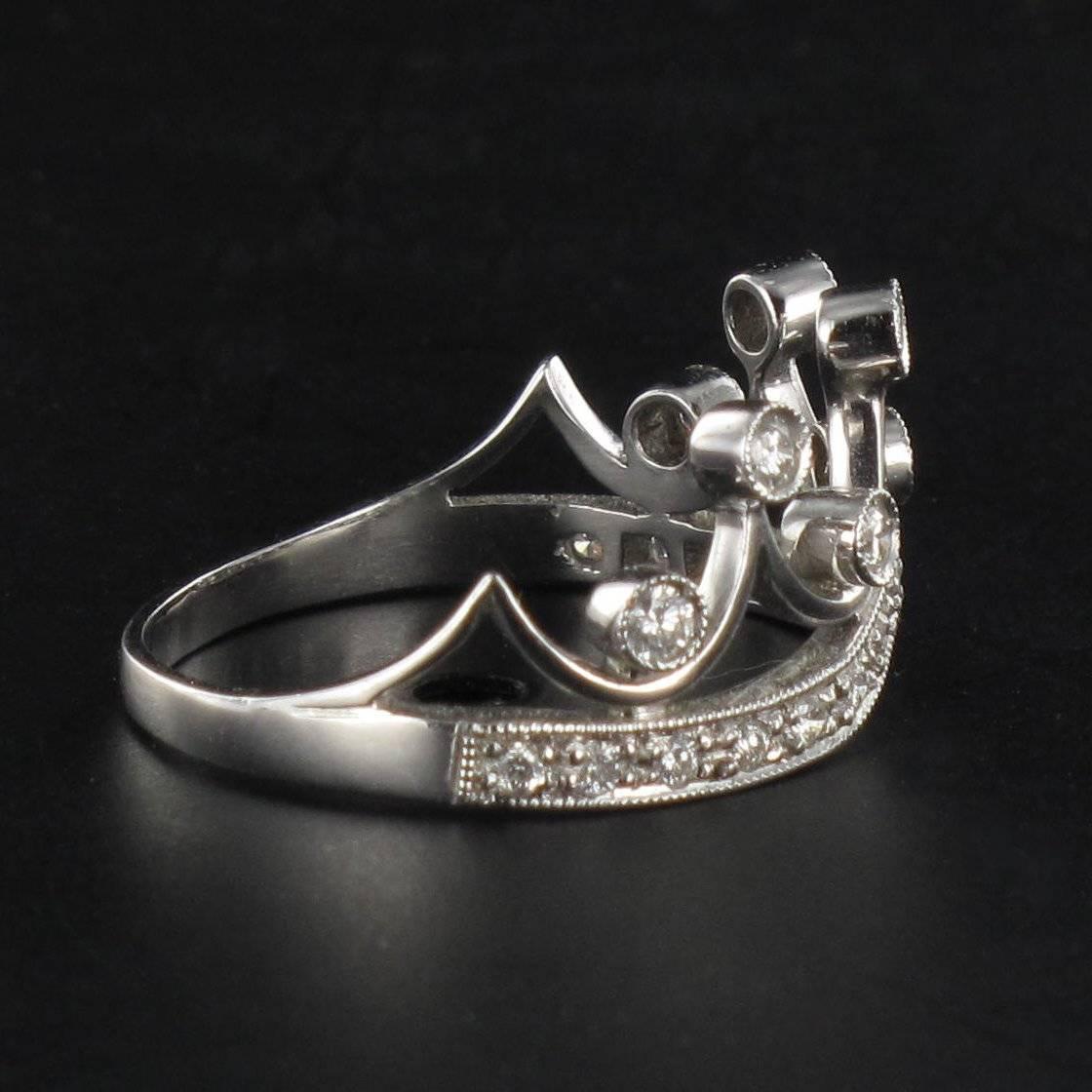 New Diamond 18 Karat White Gold Tiara Ring For Sale 1